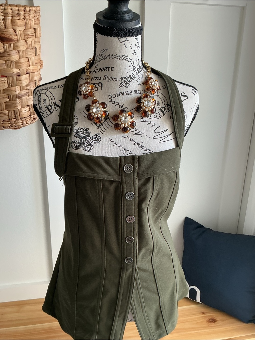 Anthropologie Olive Green Button-Front Tank